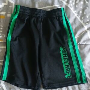 Minecraft Black Athletic Shorts with Green Stripes Size 7/8